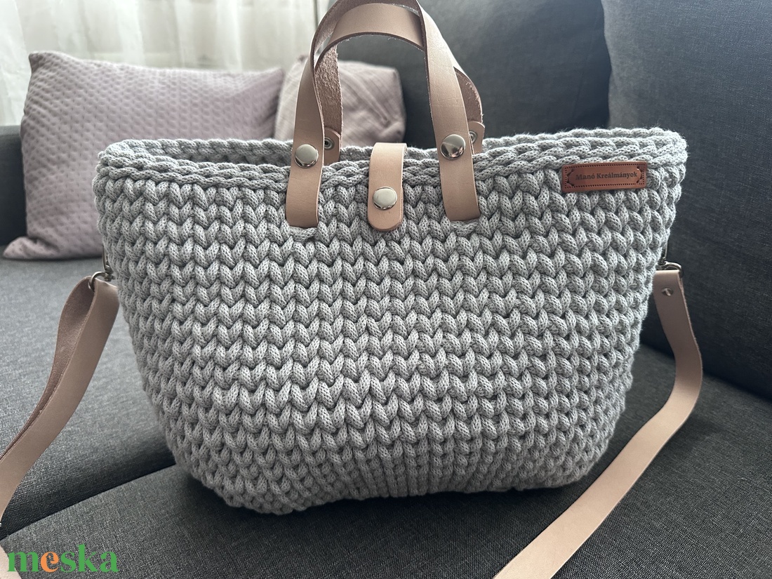 Világos szürke horgolt táska - táska & tok - kézitáska & válltáska - kézitáska - Meska.hu