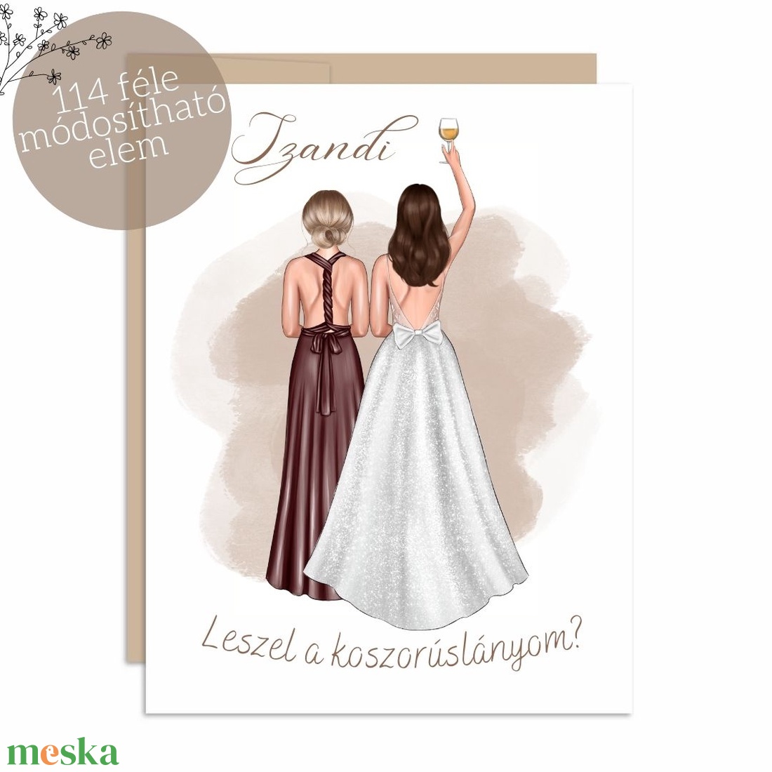 Egyedi, szerkeszthető - Esküvői tanú és Koszorúslány felkérő lap - Deluxe kollekció - Barna színben - esküvő - meghívó & kártya - meghívó - Meska.hu