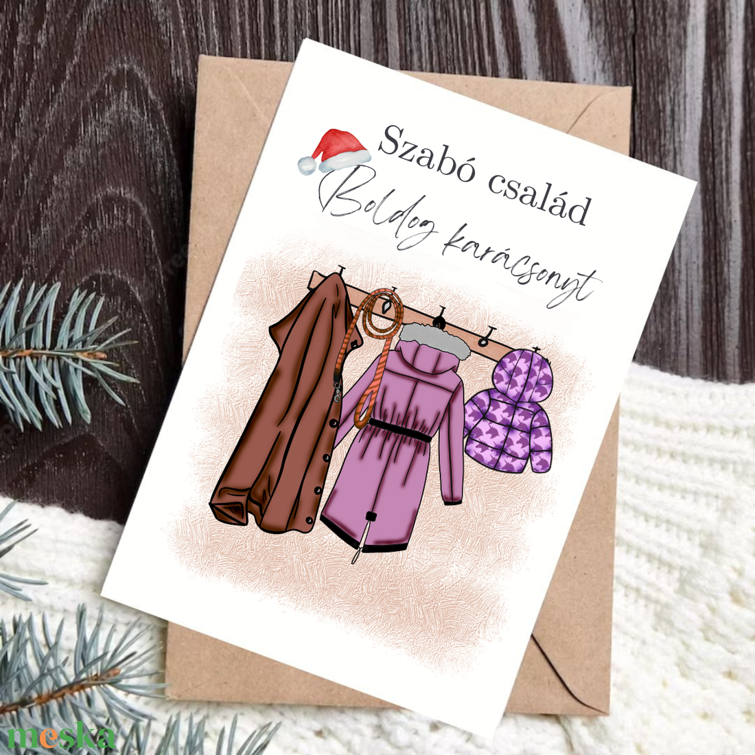 Egyedi, szerkeszthető - Karácsonyi családi kabátok képeslap - karácsony - karácsonyi ajándékozás - karácsonyi képeslap, üdvözlőlap, ajándékkísérő - Meska.hu