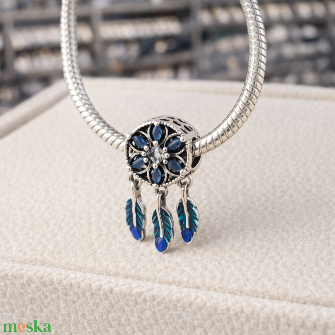 Álom fogó függő ezüst charm - ékszer - karkötő - charm karkötő - Meska.hu