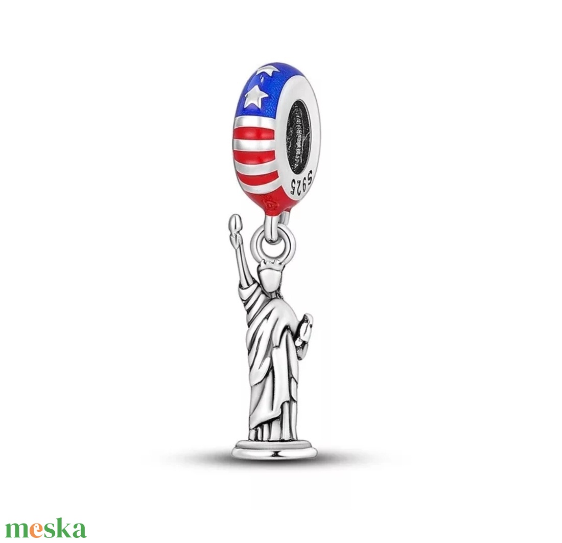 Szabadság-szobor Amerikai Zászlóval Ezüst Függő Charm - ékszer - karkötő - charm karkötő - Meska.hu