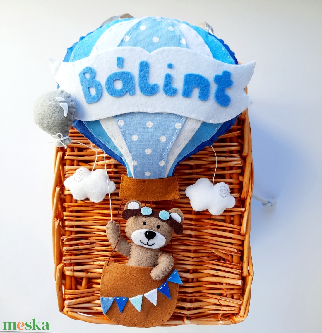 Kék hőlégballonos névtábla - baba - mama - babaszoba dekoráció - gyerek névtábla - Meska.hu