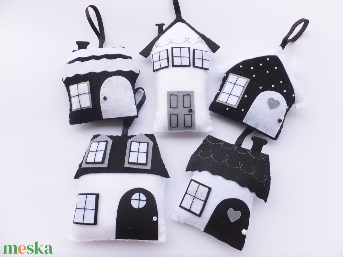 5 darabos téli filcházikó - karácsony - adventi díszek - adventi ajtódísz - Meska.hu