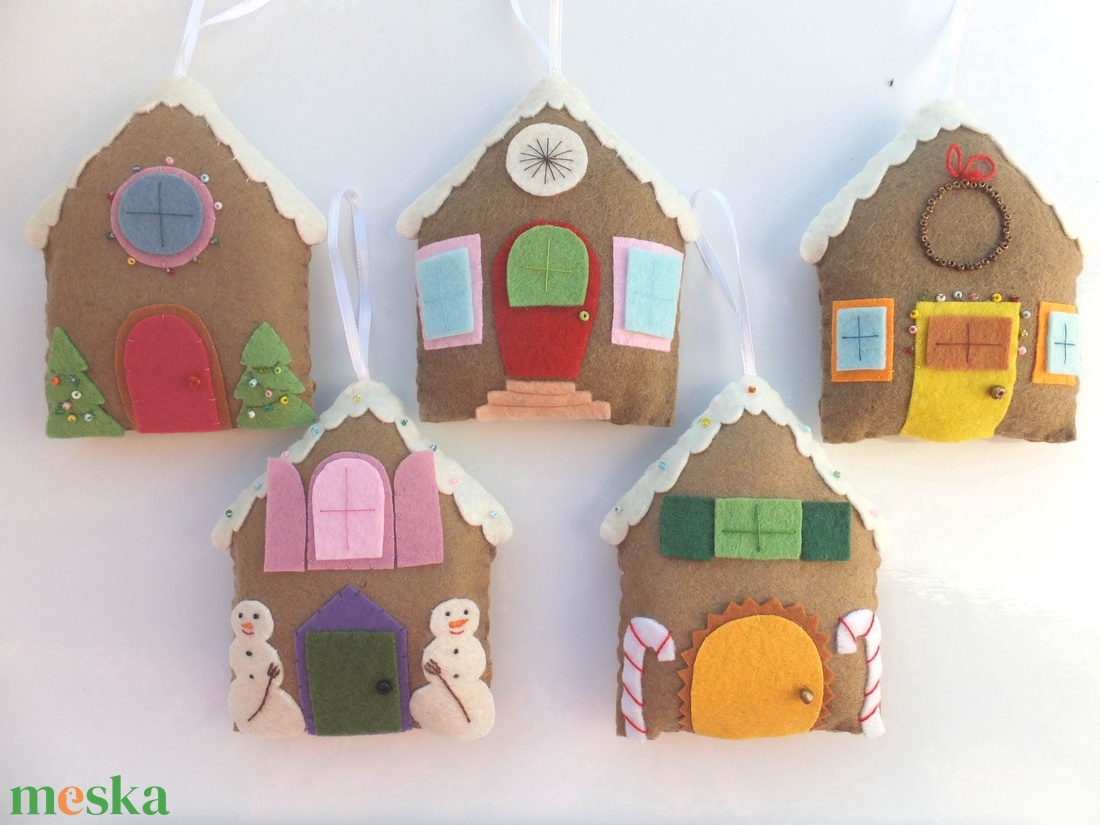 10 darabos téli házikó és fenyőfa dísz - otthon & életmód - dekoráció - fali és függő dekoráció - függődísz - Meska.hu