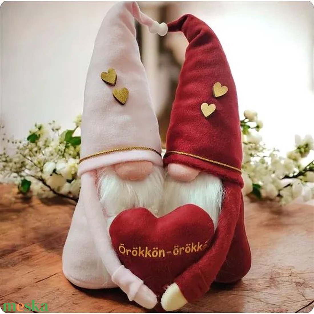 Valentin-napi szerelmes manópár, 45 cm-rózsaszín-bordó  - otthon & életmód - dekoráció - manók - Meska.hu