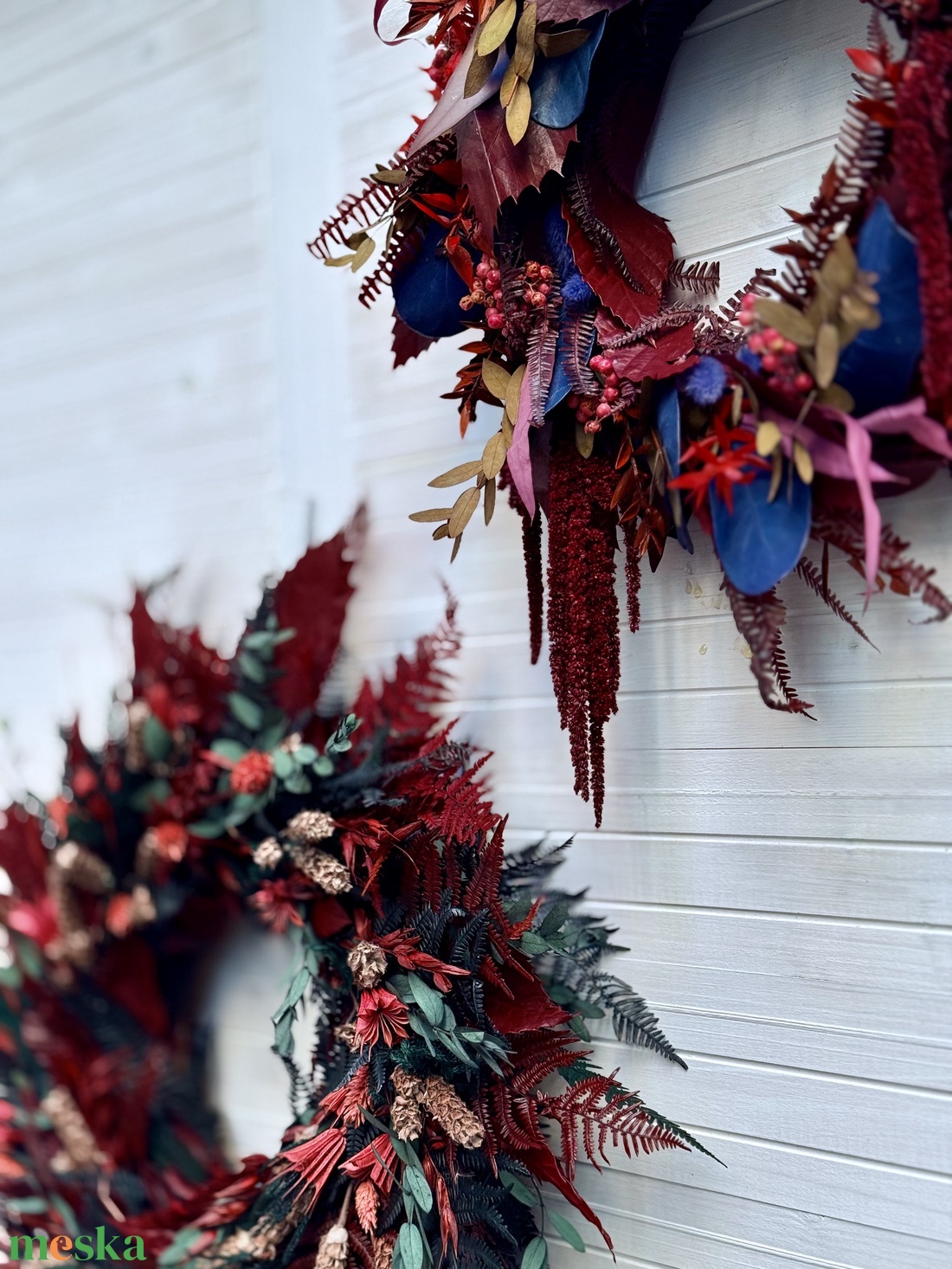 Bordó, zöld, rózsaszín koszorú - otthon & életmód - dekoráció - virágdísz és tartó - koszorú - Meska.hu