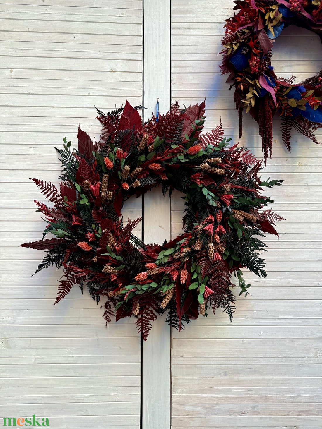 Bordó, zöld, rózsaszín koszorú - otthon & életmód - dekoráció - virágdísz és tartó - koszorú - Meska.hu