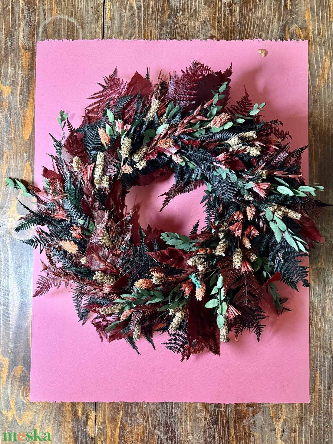 Bordó, zöld, rózsaszín koszorú - otthon & életmód - dekoráció - virágdísz és tartó - koszorú - Meska.hu