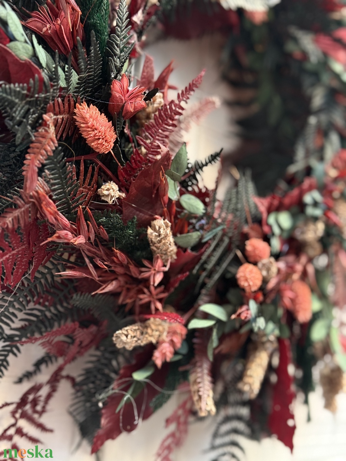 Bordó, zöld, rózsaszín koszorú - otthon & életmód - dekoráció - virágdísz és tartó - koszorú - Meska.hu