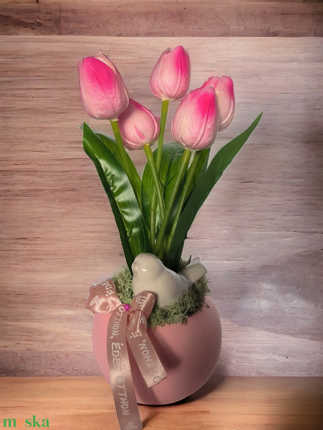 Madárkás tavaszi dísz  rózsaszín - otthon & lakás - dekoráció - asztal és polc dekoráció - asztaldísz - Meska.hu