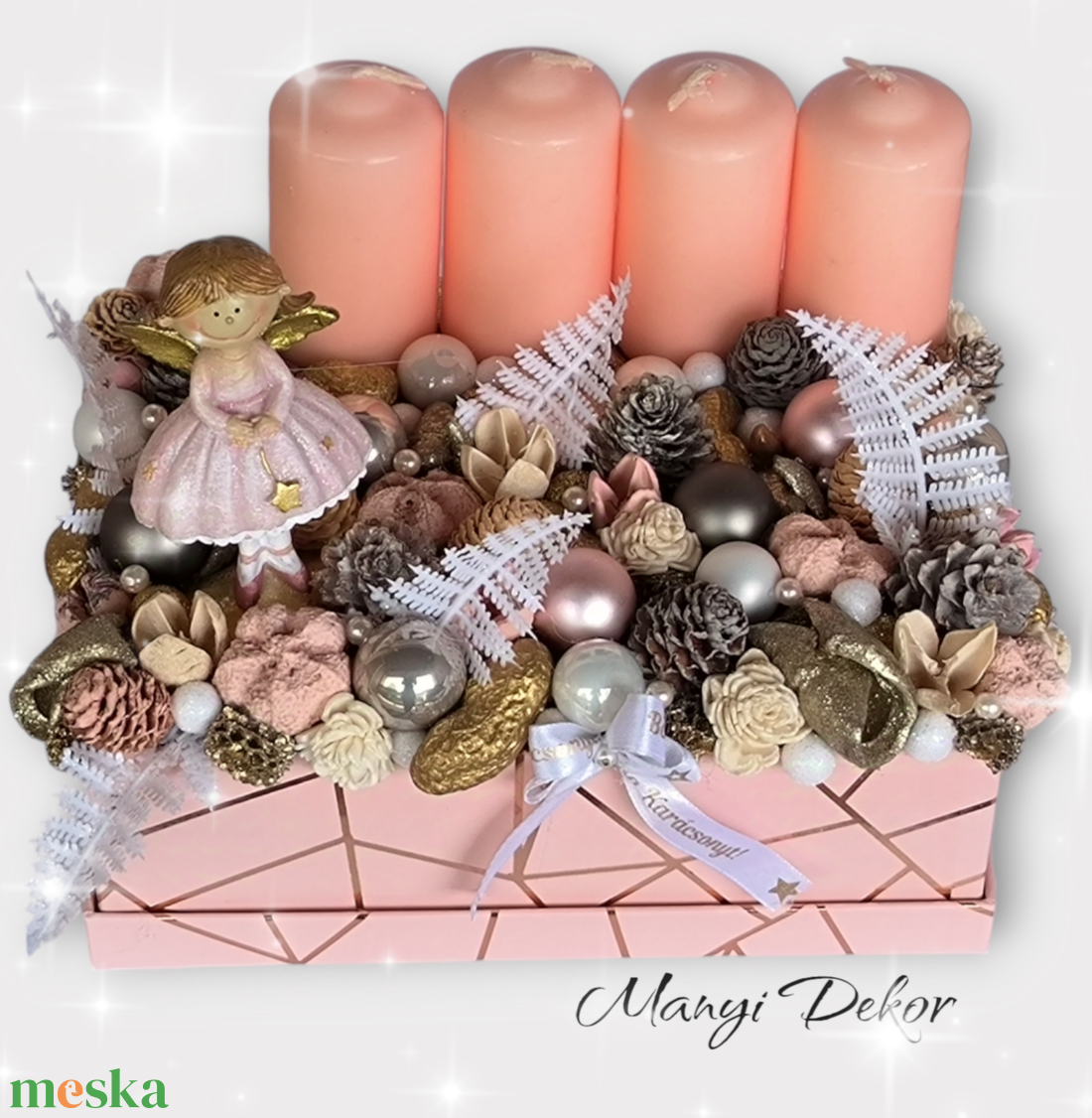Angyalkás adventi box - karácsony - adventi díszek - adventi gyertyadíszek és koszorúdíszek - Meska.hu