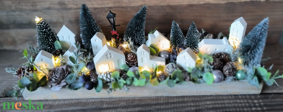 Téli falu  adventi dekoráció - karácsony - adventi díszek - adventi asztaldísz - Meska.hu