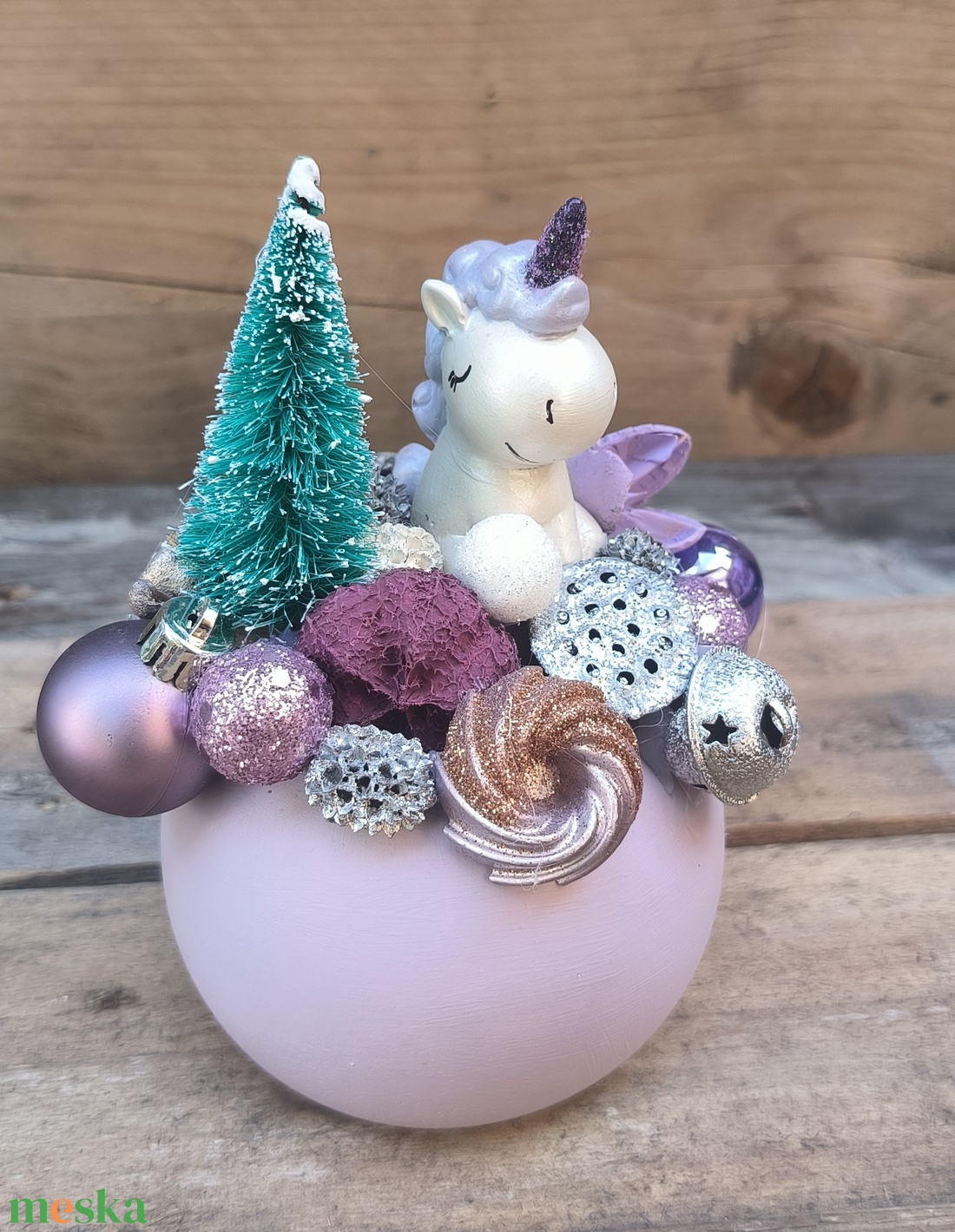 Unikornis fenyővel  lila - karácsony - adventi díszek - adventi asztaldísz - Meska.hu