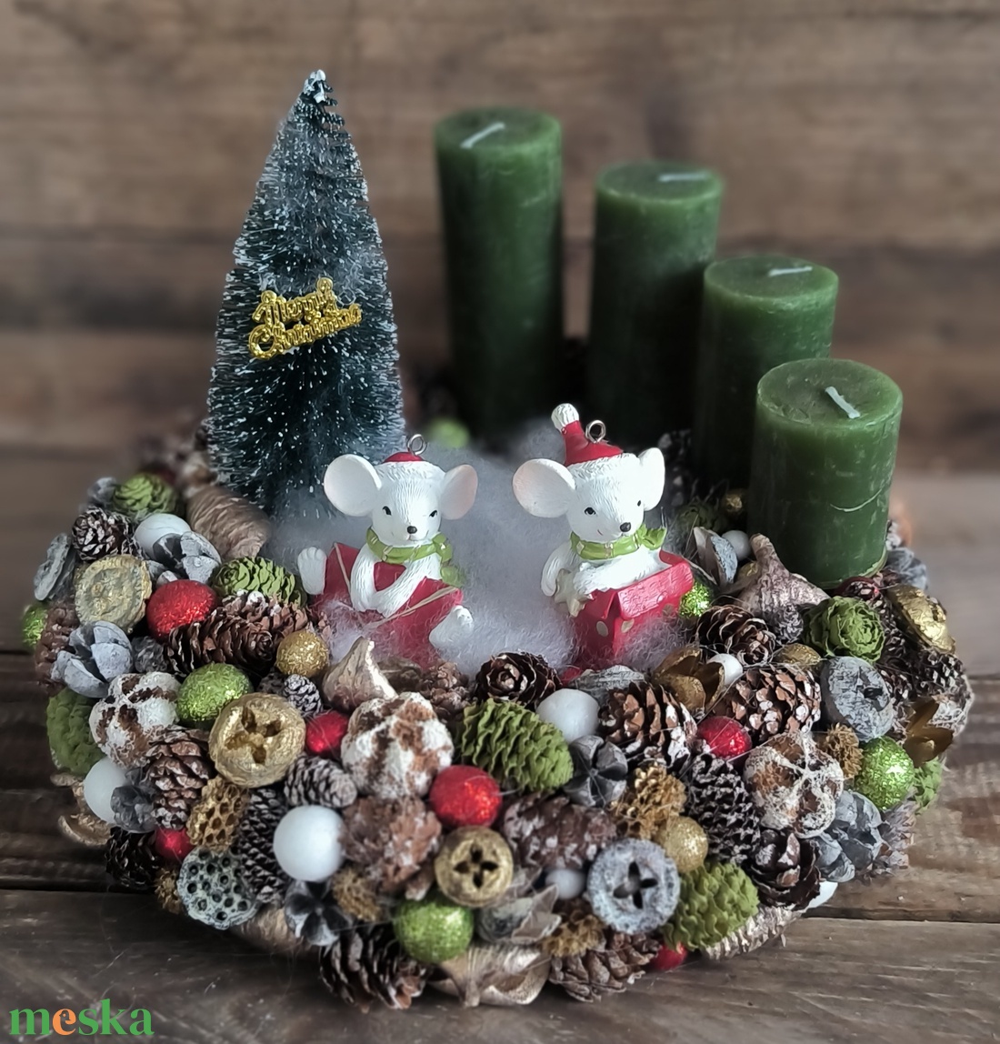 Egérkék karácsonya adventi - karácsony - adventi díszek - adventi asztaldísz - Meska.hu