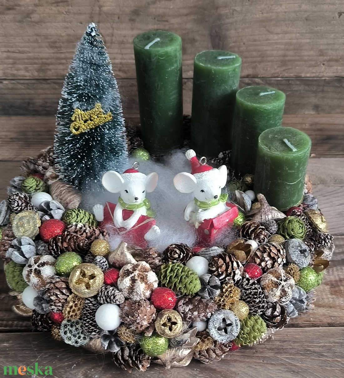 Egérkék karácsonya adventi - karácsony - adventi díszek - adventi asztaldísz - Meska.hu