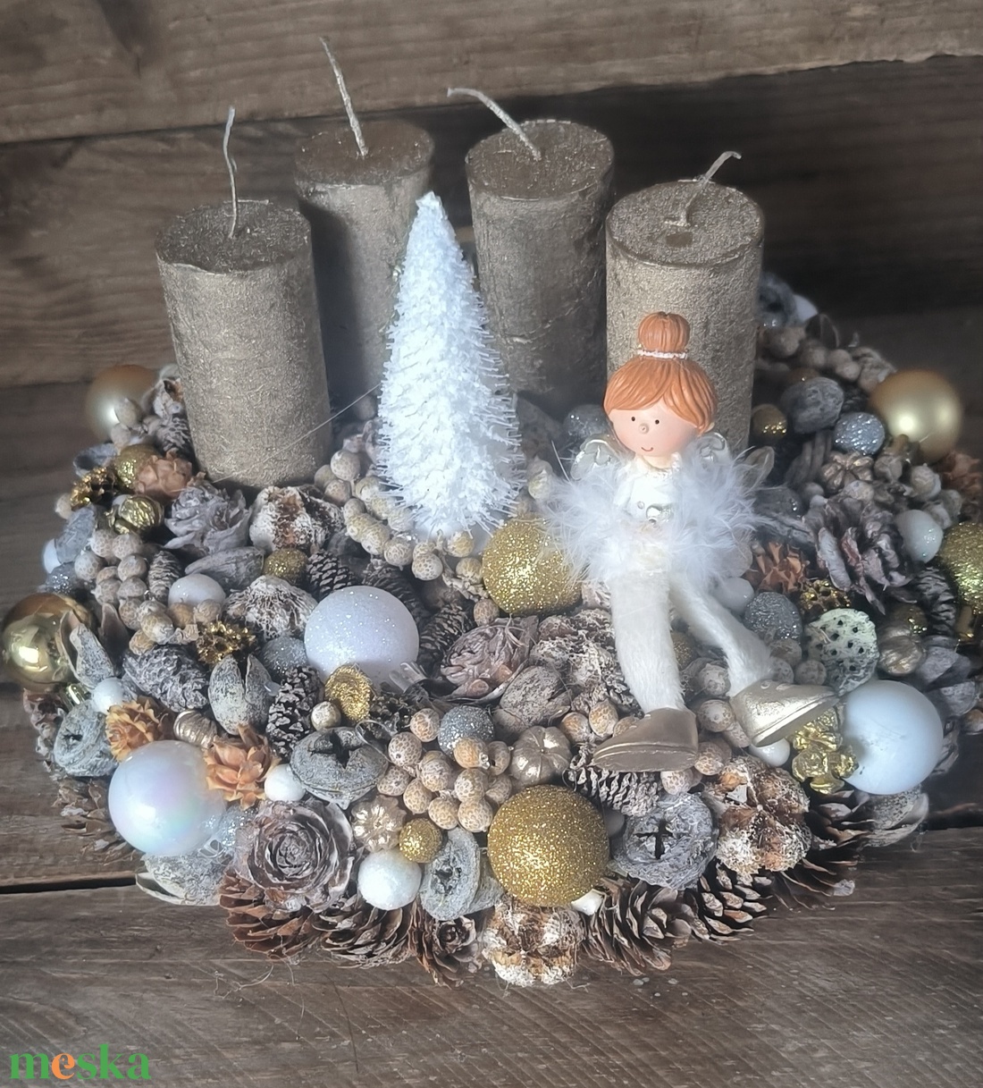 Angyalkás adventi - karácsony - adventi díszek - adventi asztaldísz - Meska.hu