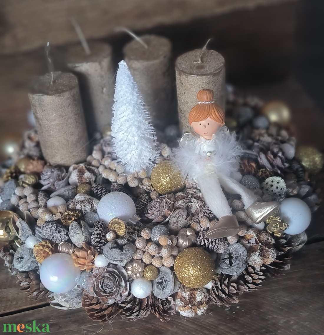 Angyalkás adventi - karácsony - adventi díszek - adventi asztaldísz - Meska.hu