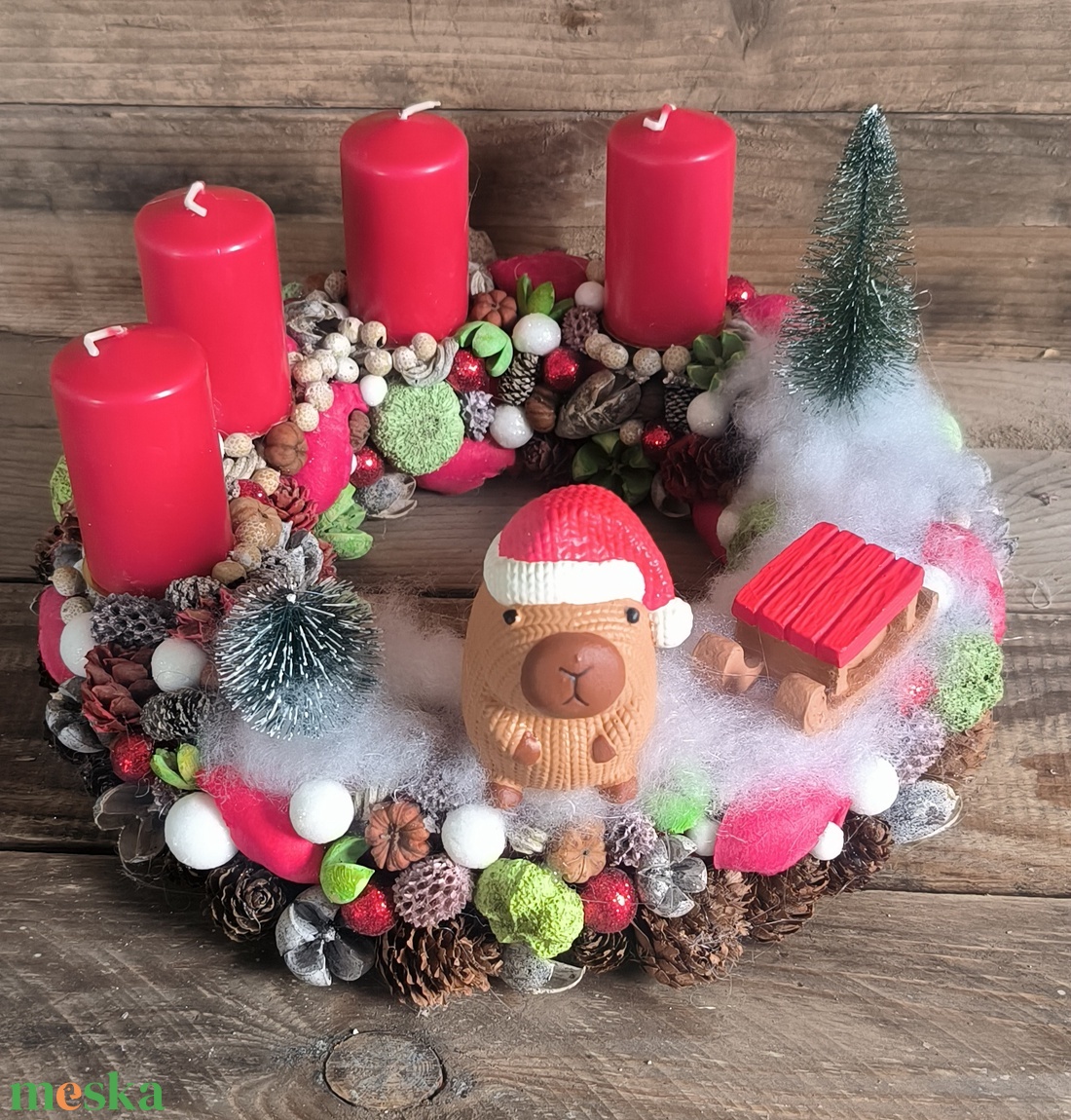 Kapibara adveni koszorú - karácsony - adventi díszek - adventi asztaldísz - Meska.hu