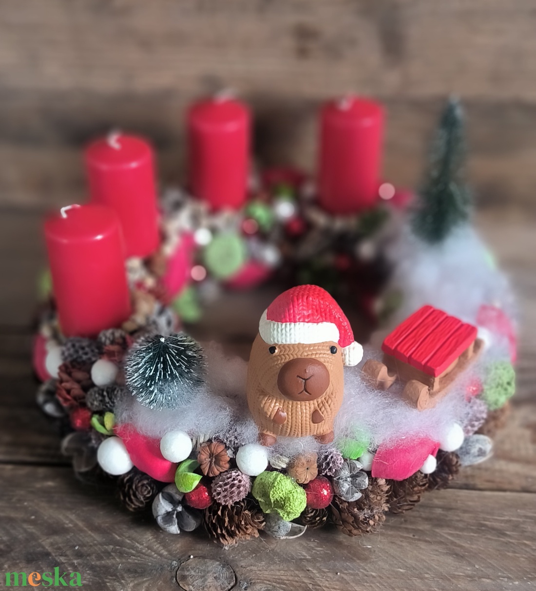 Kapibara adveni koszorú - karácsony - adventi díszek - adventi asztaldísz - Meska.hu