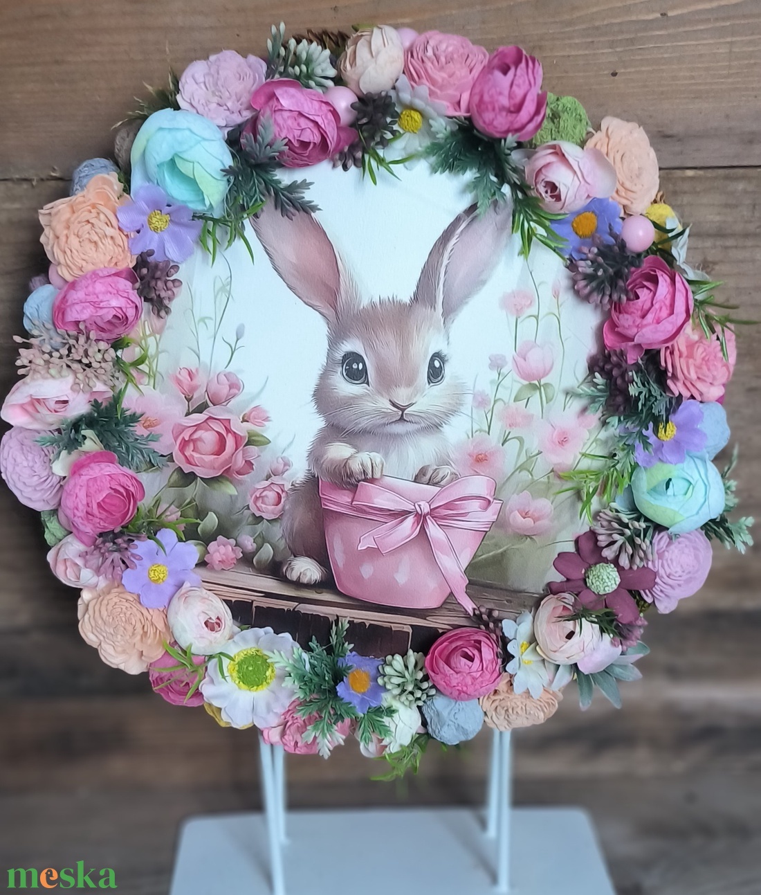 Barna nyuszis tavaszi kopogtató - otthon & életmód - dekoráció - ajtó- és ablak dekoráció - ajtódísz & kopogtató - Meska.hu