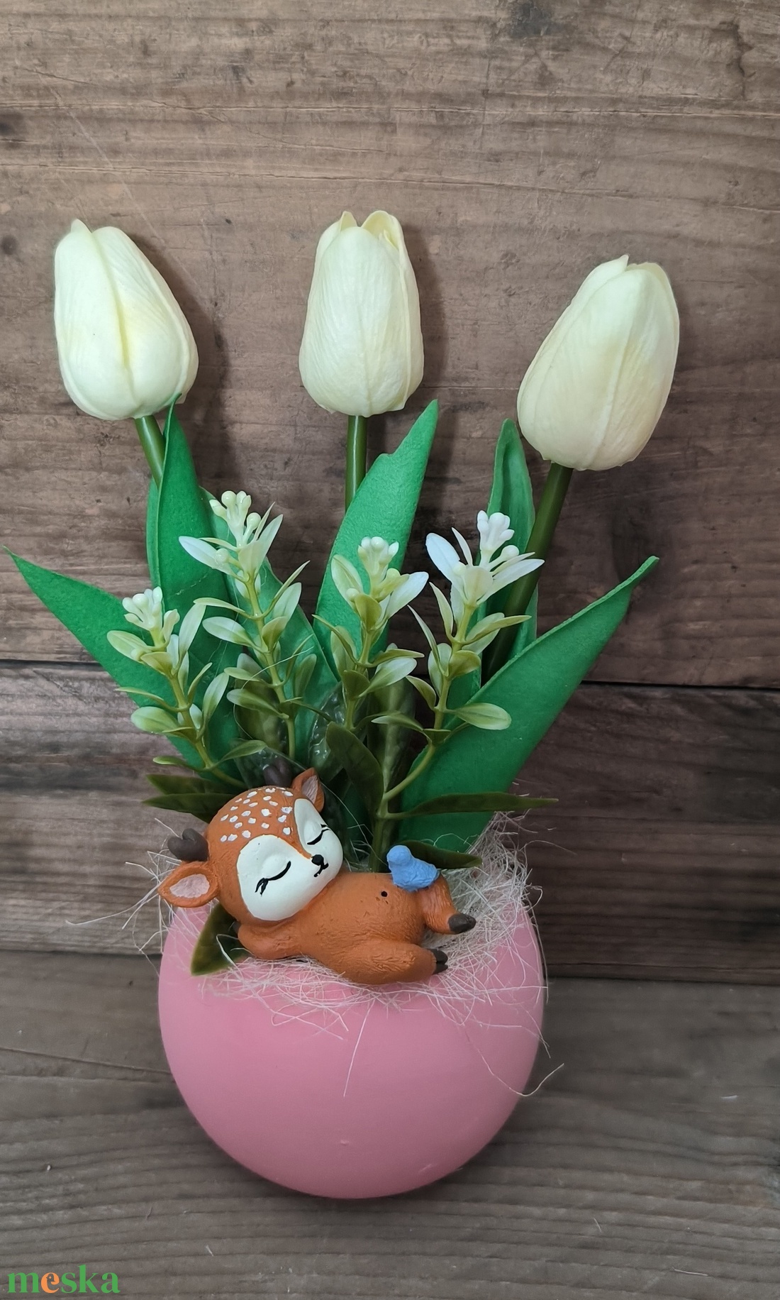 Őzikés tavaszi dísz � fehér - otthon & életmód - virágdekoráció - virágdíszek - virágdísz kaspóban - Meska.hu