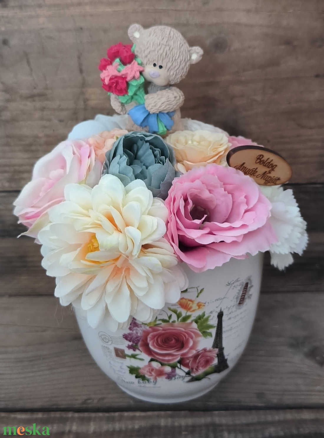 Anyák napi macis virágkaspó - esküvő - emlék & ajándék - köszönőajándék - Meska.hu