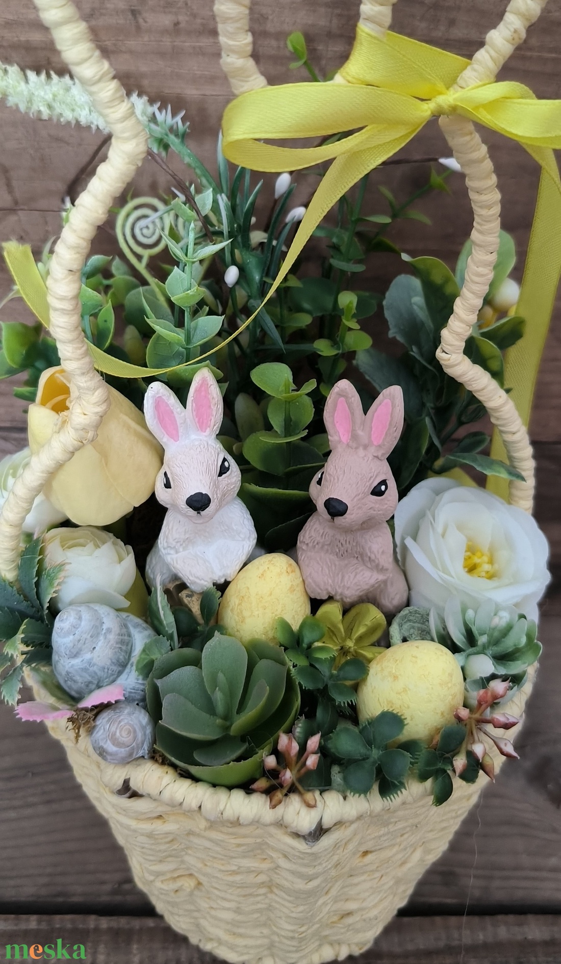 Tavaszi nyuszis kosár -  sárga - otthon & életmód - dekoráció - húsvéti asztaldíszek - Meska.hu