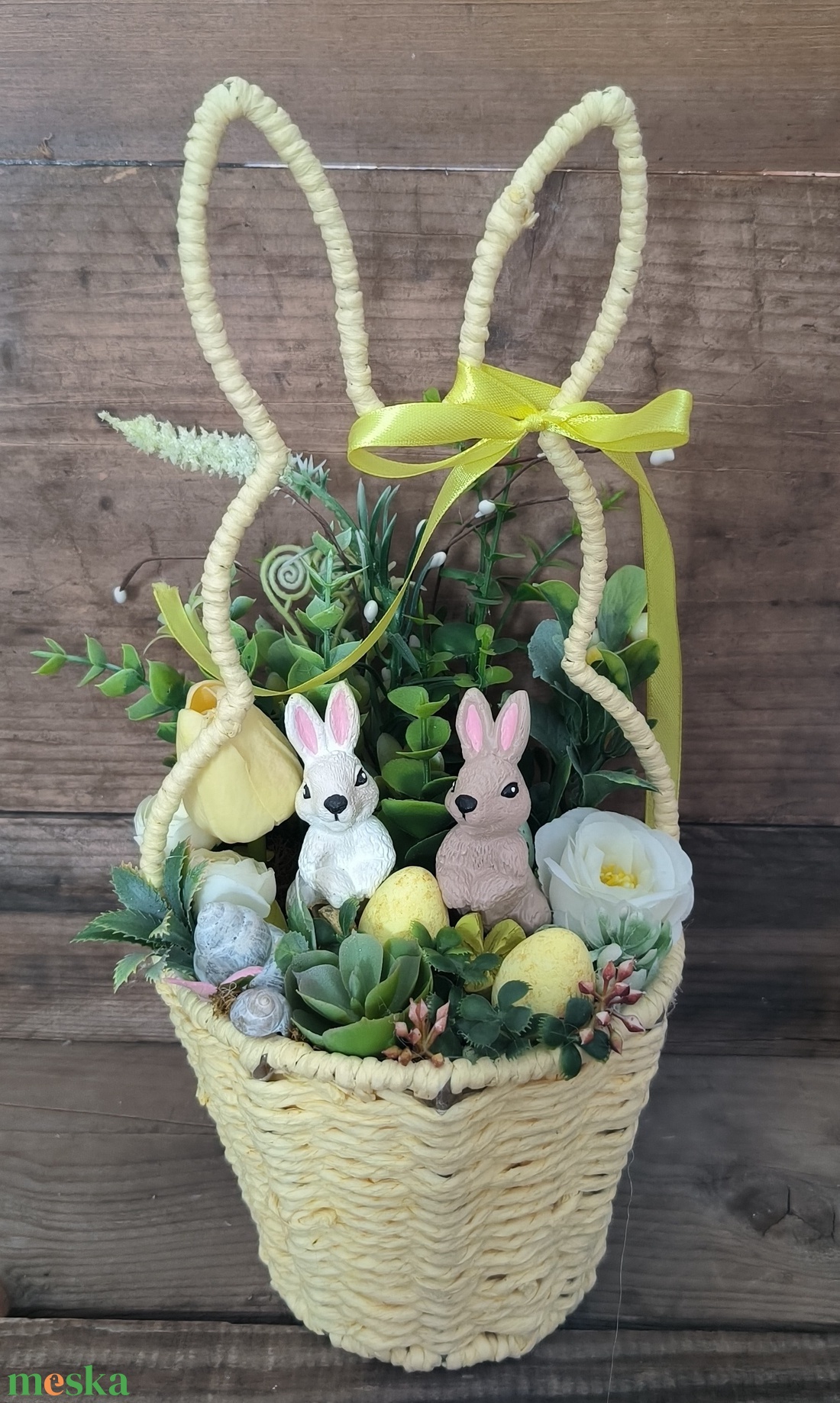 Tavaszi nyuszis kosár -  sárga - otthon & életmód - dekoráció - húsvéti asztaldíszek - Meska.hu