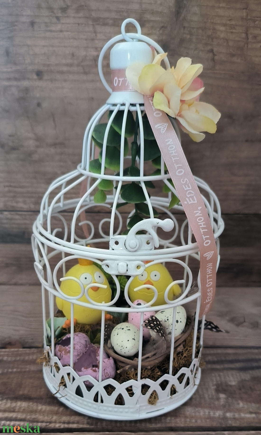 Csibék kalitkában tavaszi dekoráció - otthon & életmód - dekoráció - asztal és polc dekoráció - asztaldísz - Meska.hu