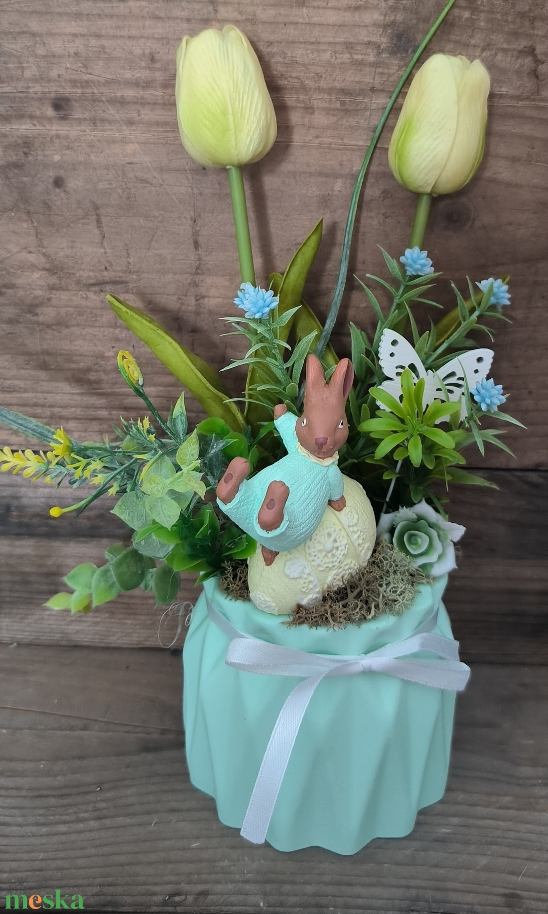 Nyuszika tojással, tavaszi dekoráció � zöld - esküvő - dekoráció - asztaldísz - Meska.hu