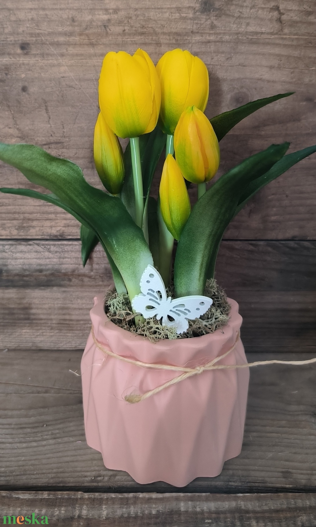 Tulipán kaspóban � sárga - otthon & életmód - virágdekoráció - virágdíszek - virágdísz kaspóban - Meska.hu