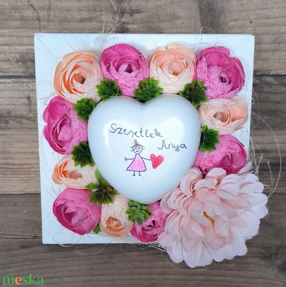 Szeretlek Anya! � szív virágos keretben - esküvő - emlék & ajándék - köszönőajándék - Meska.hu