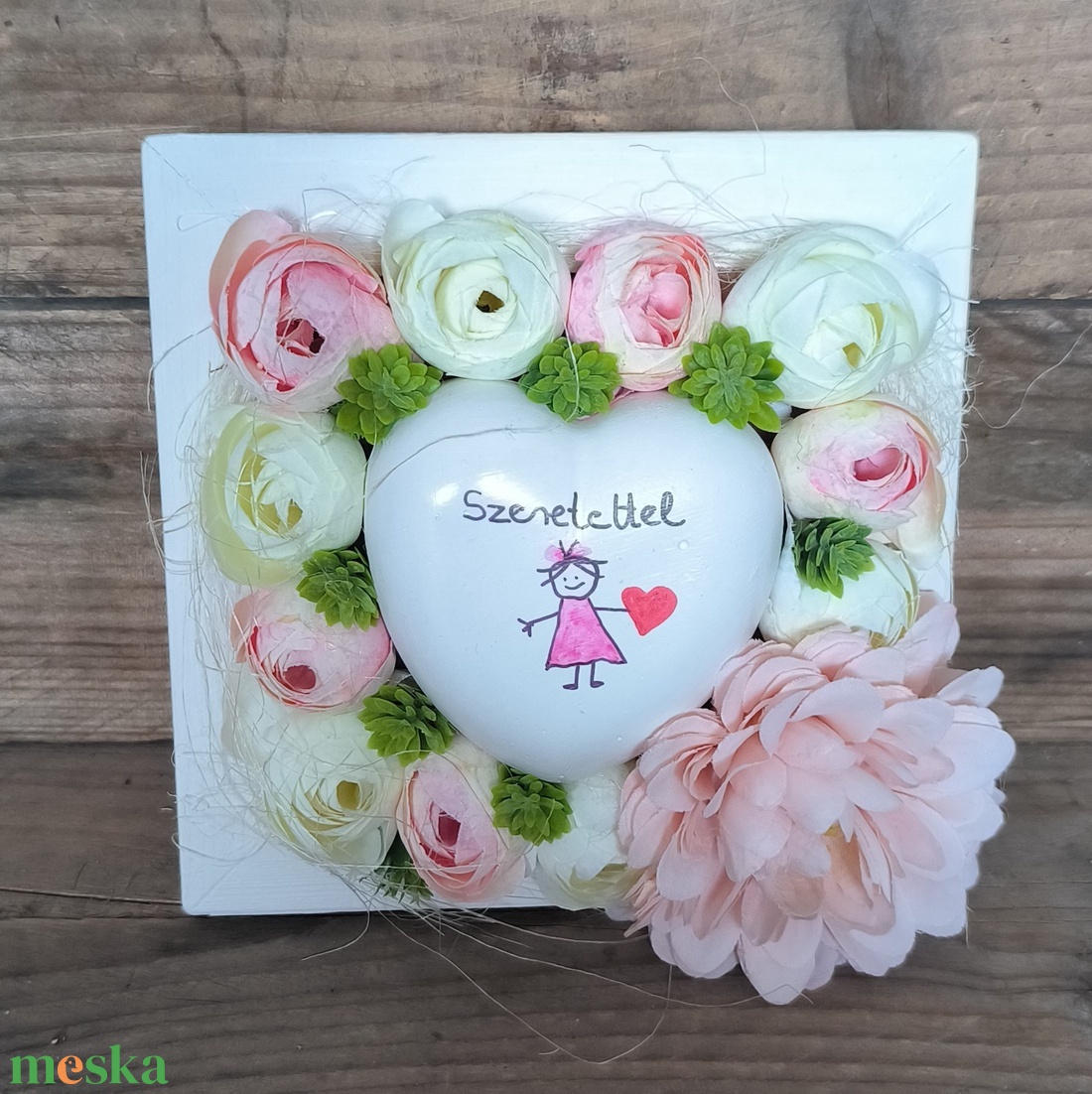Szeretettel � szív virágos keretben - esküvő - emlék & ajándék - köszönőajándék - Meska.hu