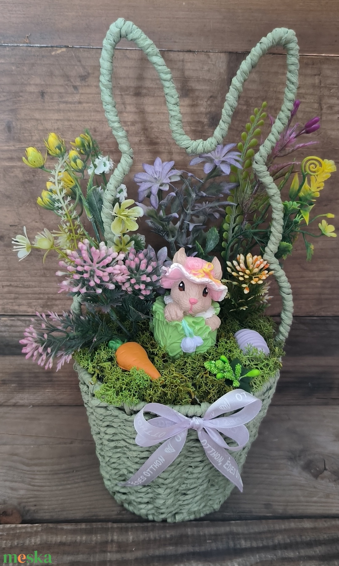 Tavaszi nyuszis kosár - szürke - otthon & életmód - dekoráció - húsvéti asztaldíszek - Meska.hu