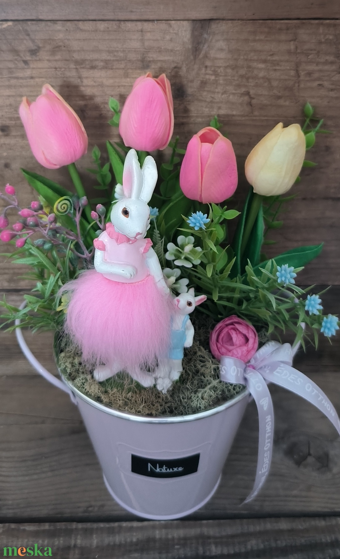 Nyuszimama kisfiával - vödrös dísz - otthon & életmód - dekoráció - asztal és polc dekoráció - asztaldísz - Meska.hu