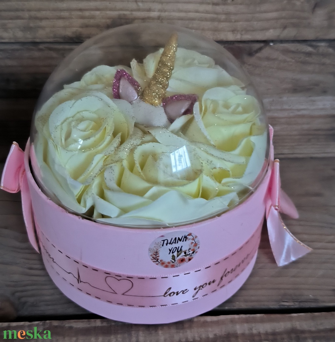 Unikornisos rózsabox - otthon & életmód - virágdekoráció - virágok - virágbox - Meska.hu