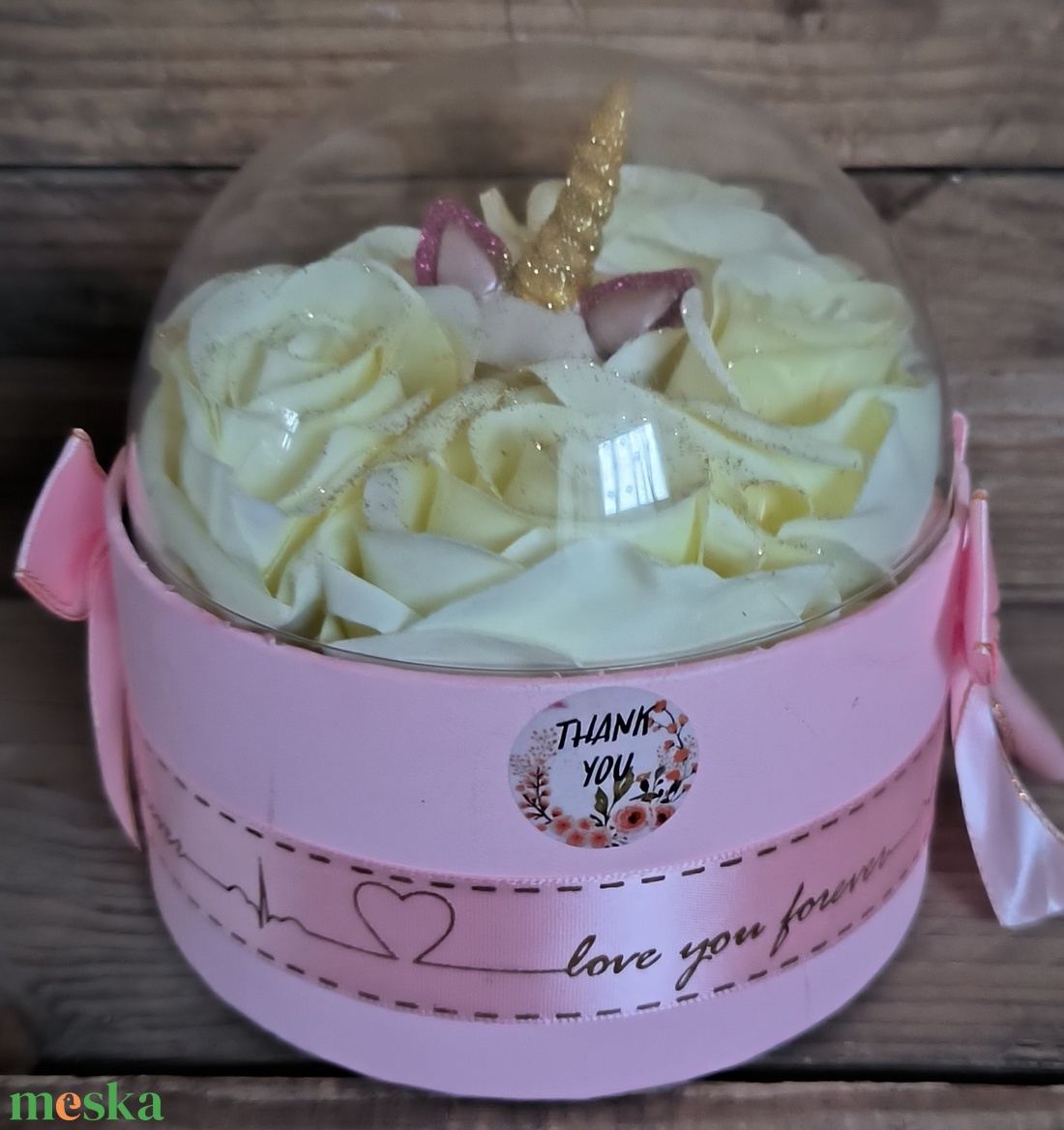 Unikornisos rózsabox - otthon & életmód - virágdekoráció - virágok - virágbox - Meska.hu