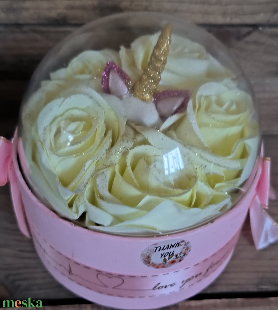 Unikornisos rózsabox - otthon & életmód - virágdekoráció - virágok - virágbox - Meska.hu