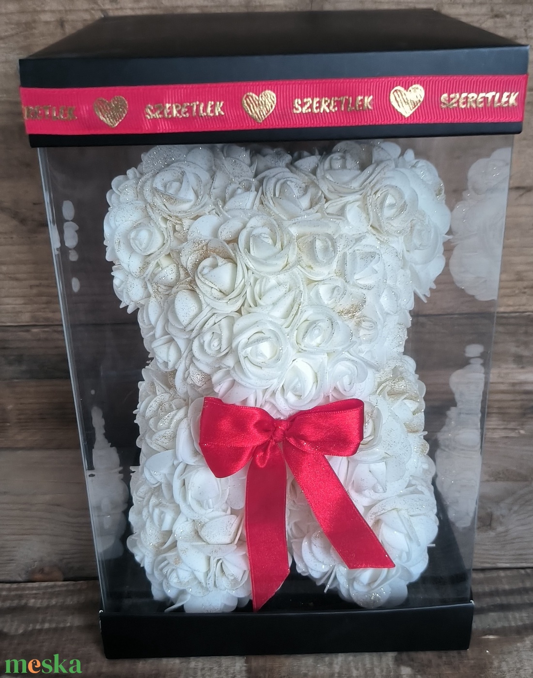 Habrózsa maci, glitteres - otthon & életmód - virágdekoráció - virágok - virágbox - Meska.hu