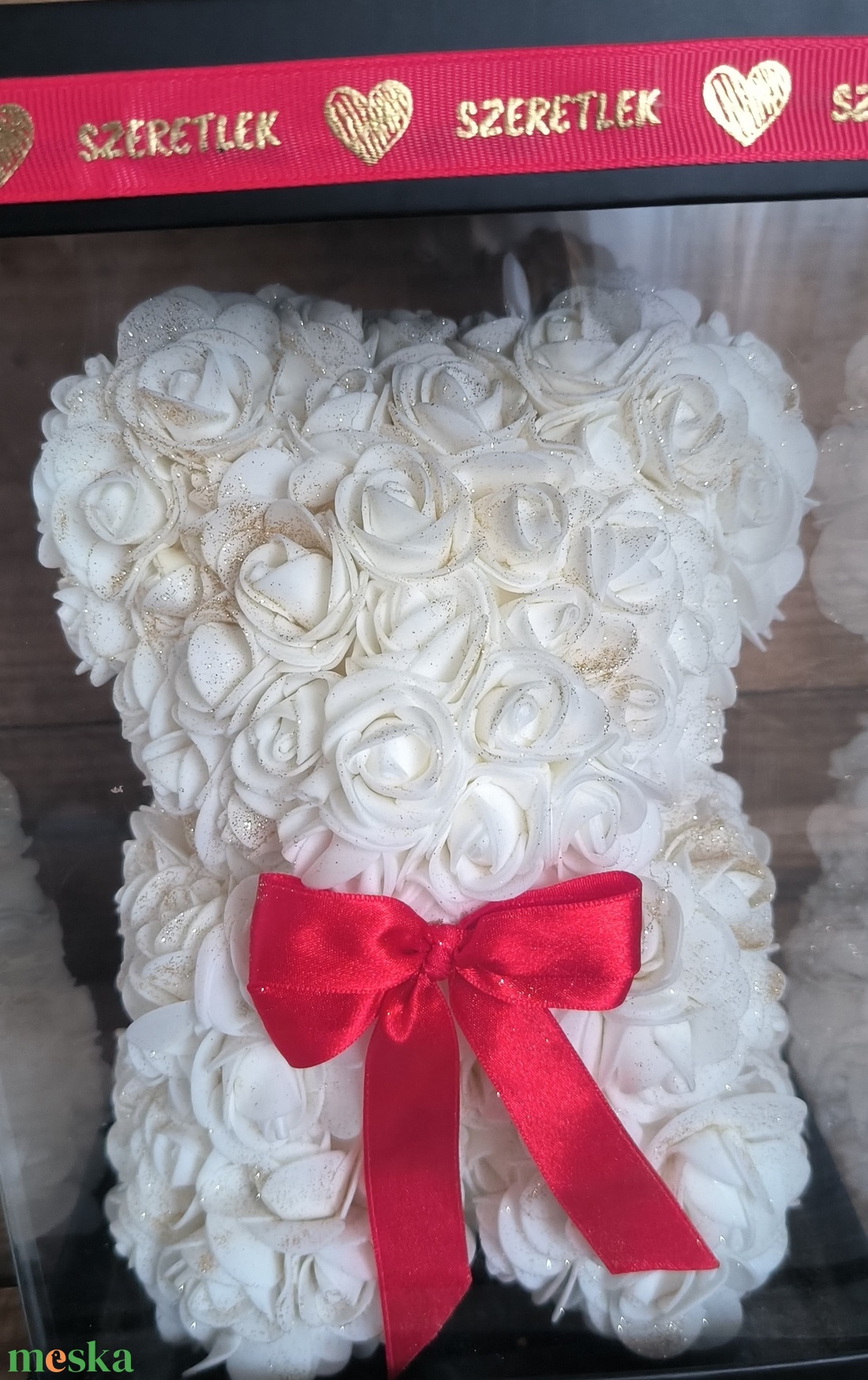 Habrózsa maci, glitteres - otthon & életmód - virágdekoráció - virágok - virágbox - Meska.hu