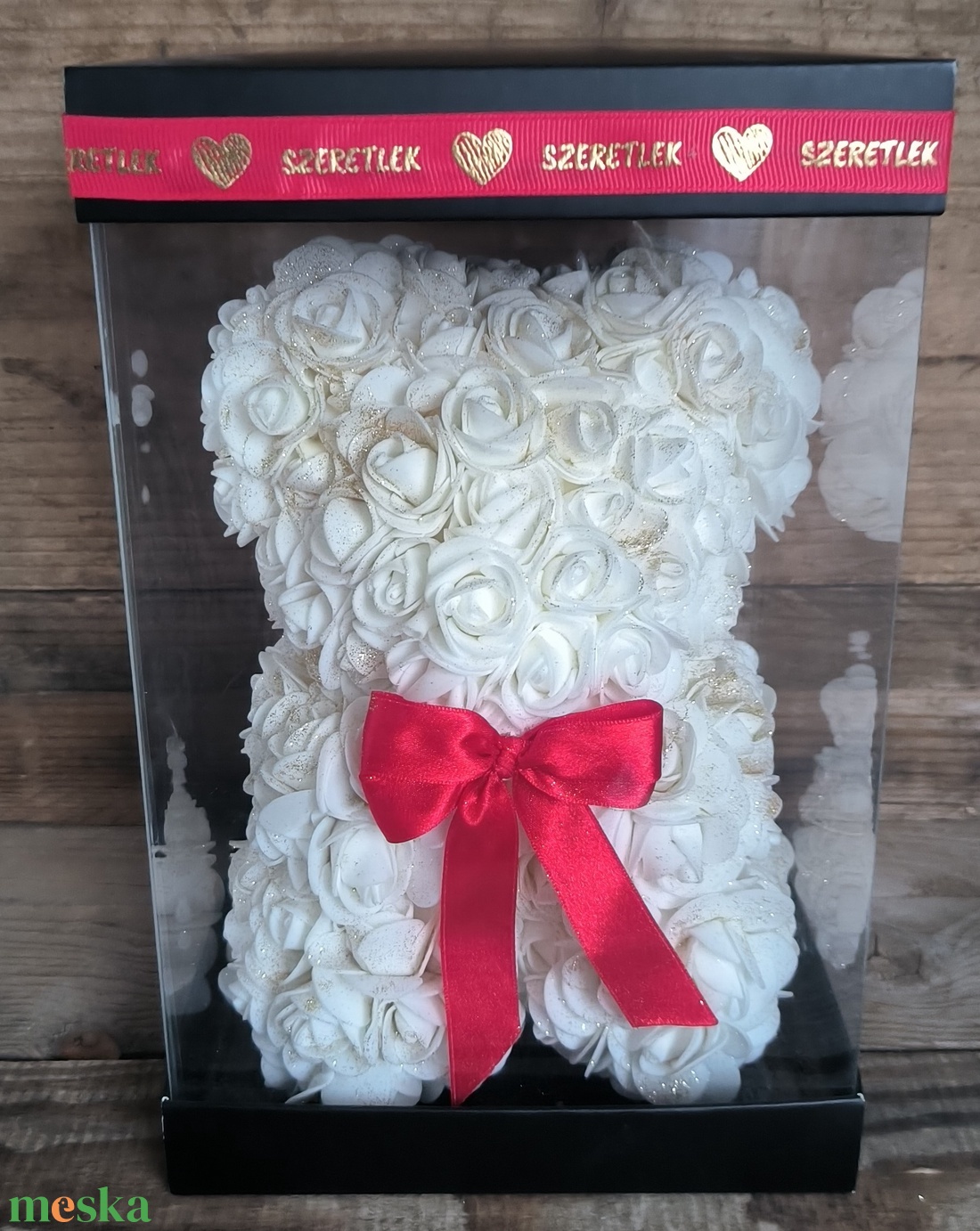 Habrózsa maci, glitteres - otthon & életmód - virágdekoráció - virágok - virágbox - Meska.hu