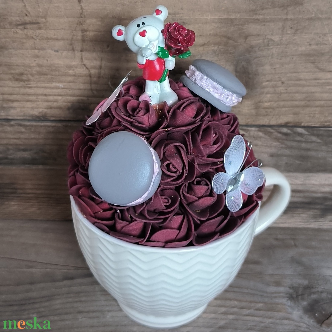 Valentin napi bögrés dísz - otthon & életmód - virágdekoráció - virágdíszek - asztali virágdísz - Meska.hu