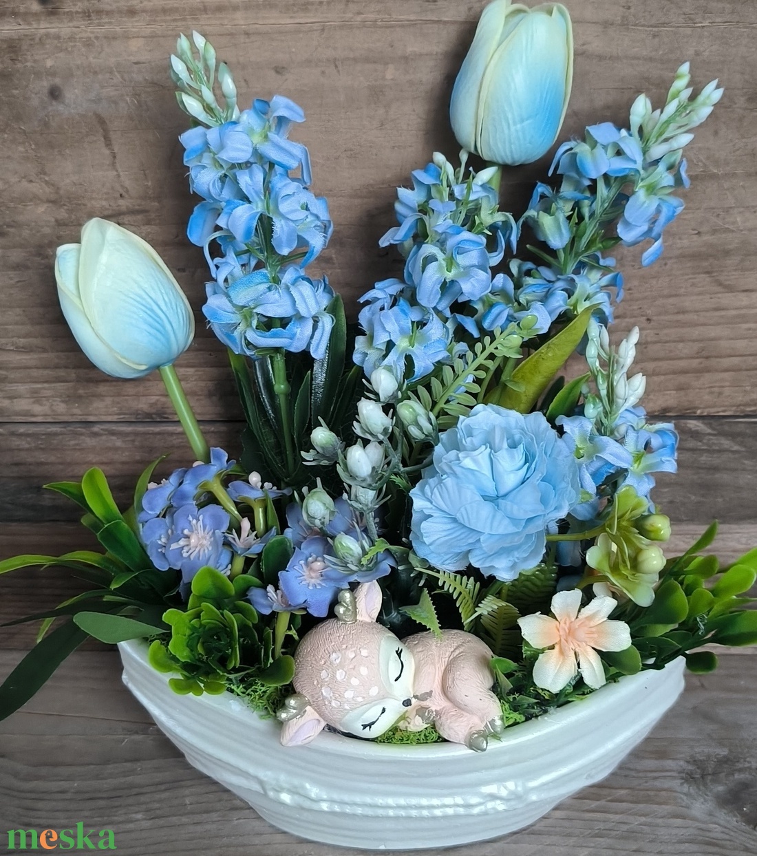 Kék tavaszi őzike dekoráció - otthon & életmód - dekoráció - húsvéti asztaldíszek - Meska.hu