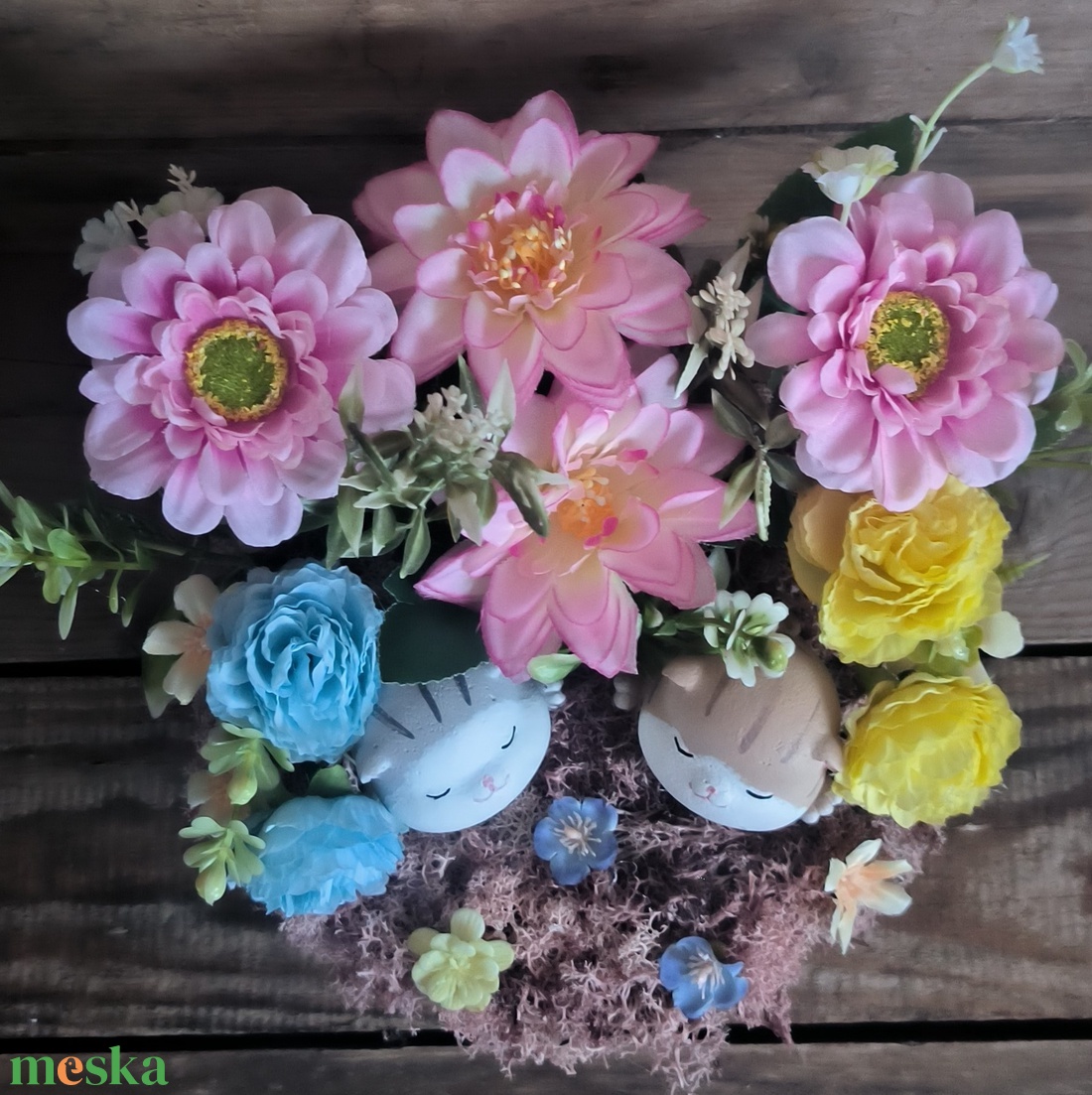  Duci cicák a virágok között  - otthon & életmód - dekoráció - asztal és polc dekoráció - asztaldísz - Meska.hu