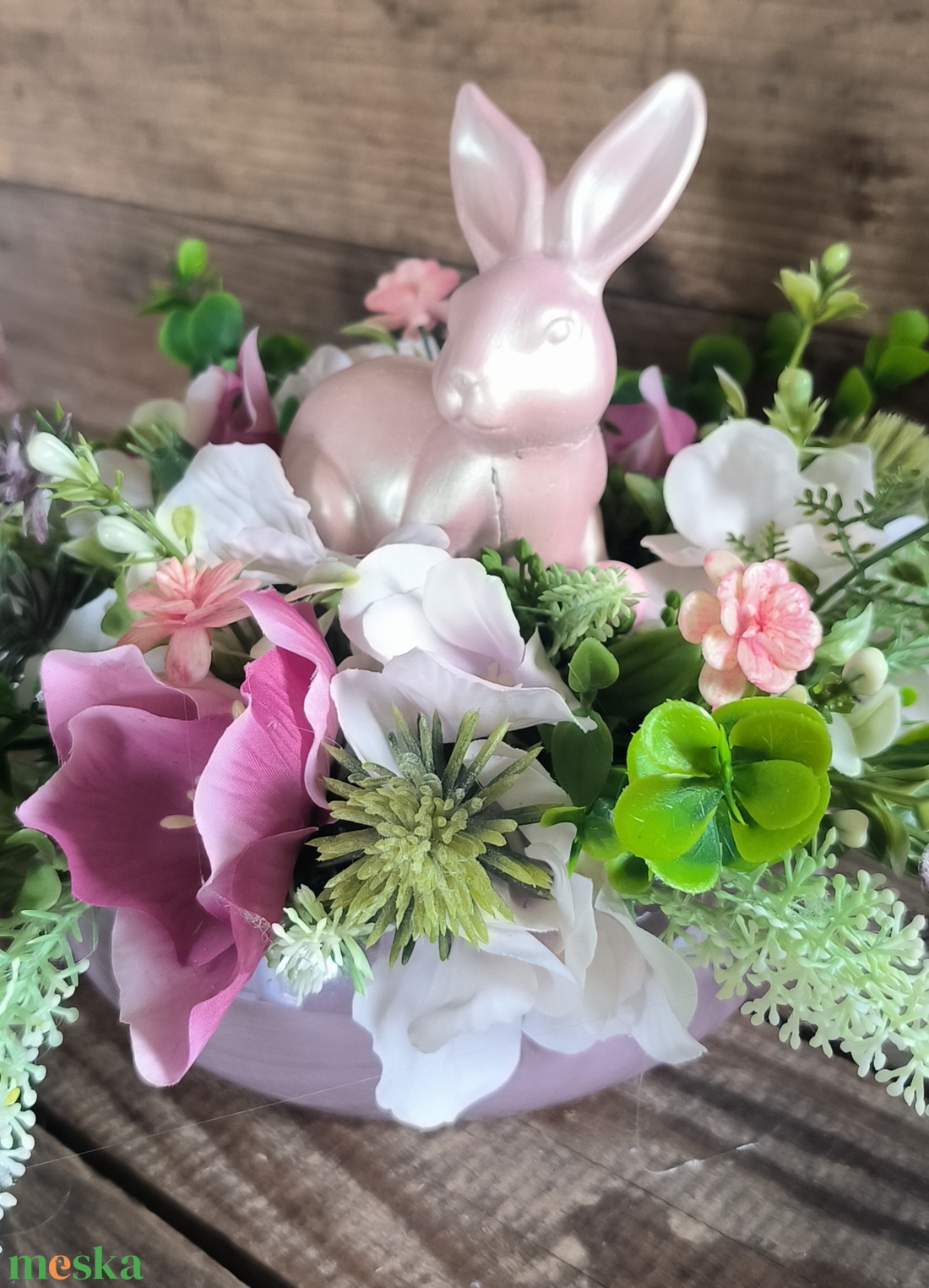 Nyuszi gyöngyház kaspóban  - esküvő - dekoráció - asztaldísz - Meska.hu