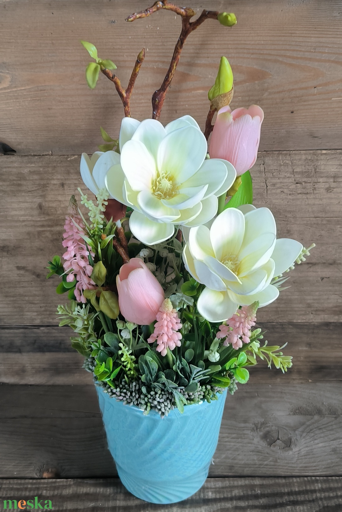 Krém magnólia gyöngyház kaspóban - otthon & életmód - dekoráció - asztal és polc dekoráció - asztaldísz - Meska.hu