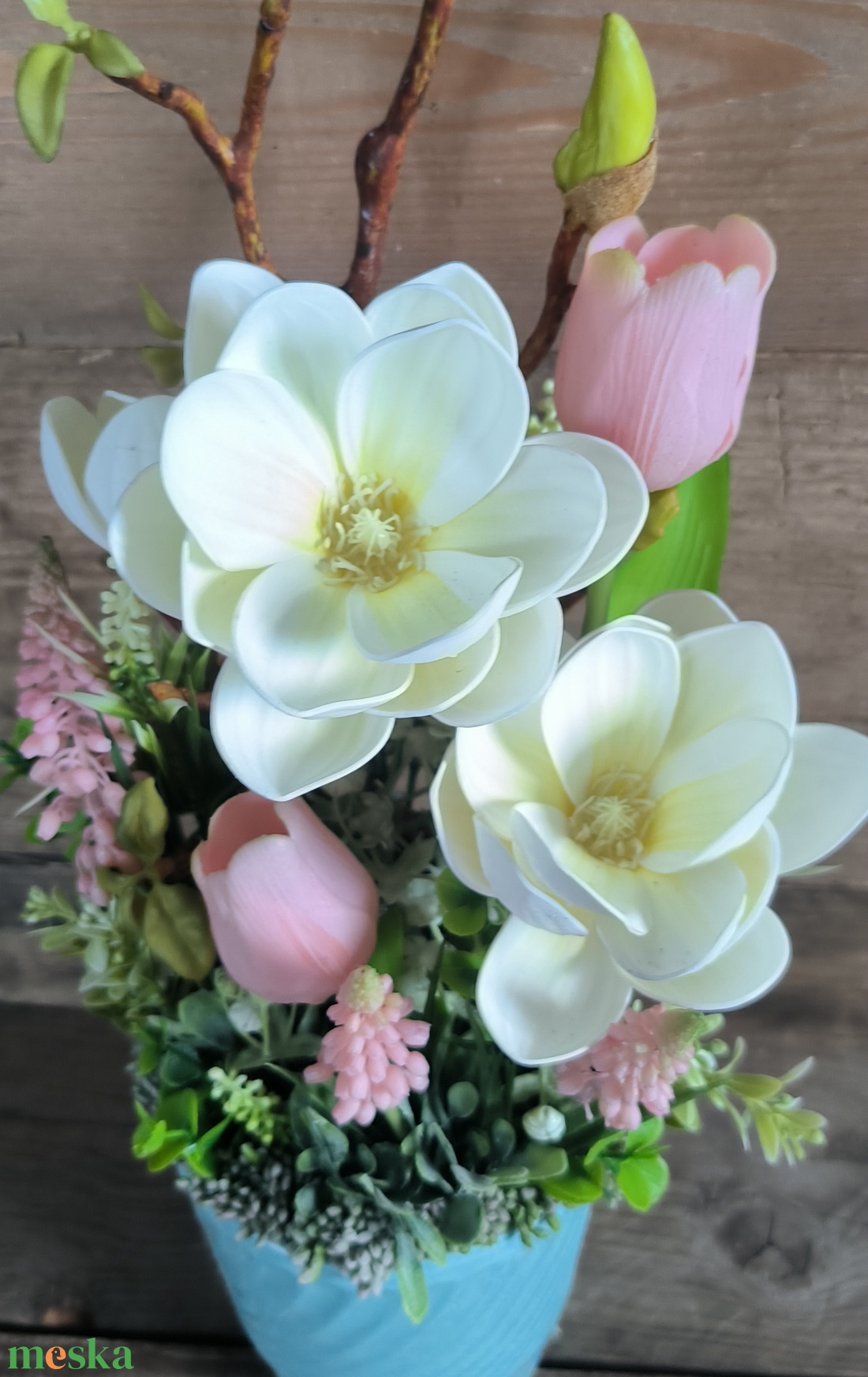 Krém magnólia gyöngyház kaspóban - otthon & életmód - dekoráció - asztal és polc dekoráció - asztaldísz - Meska.hu