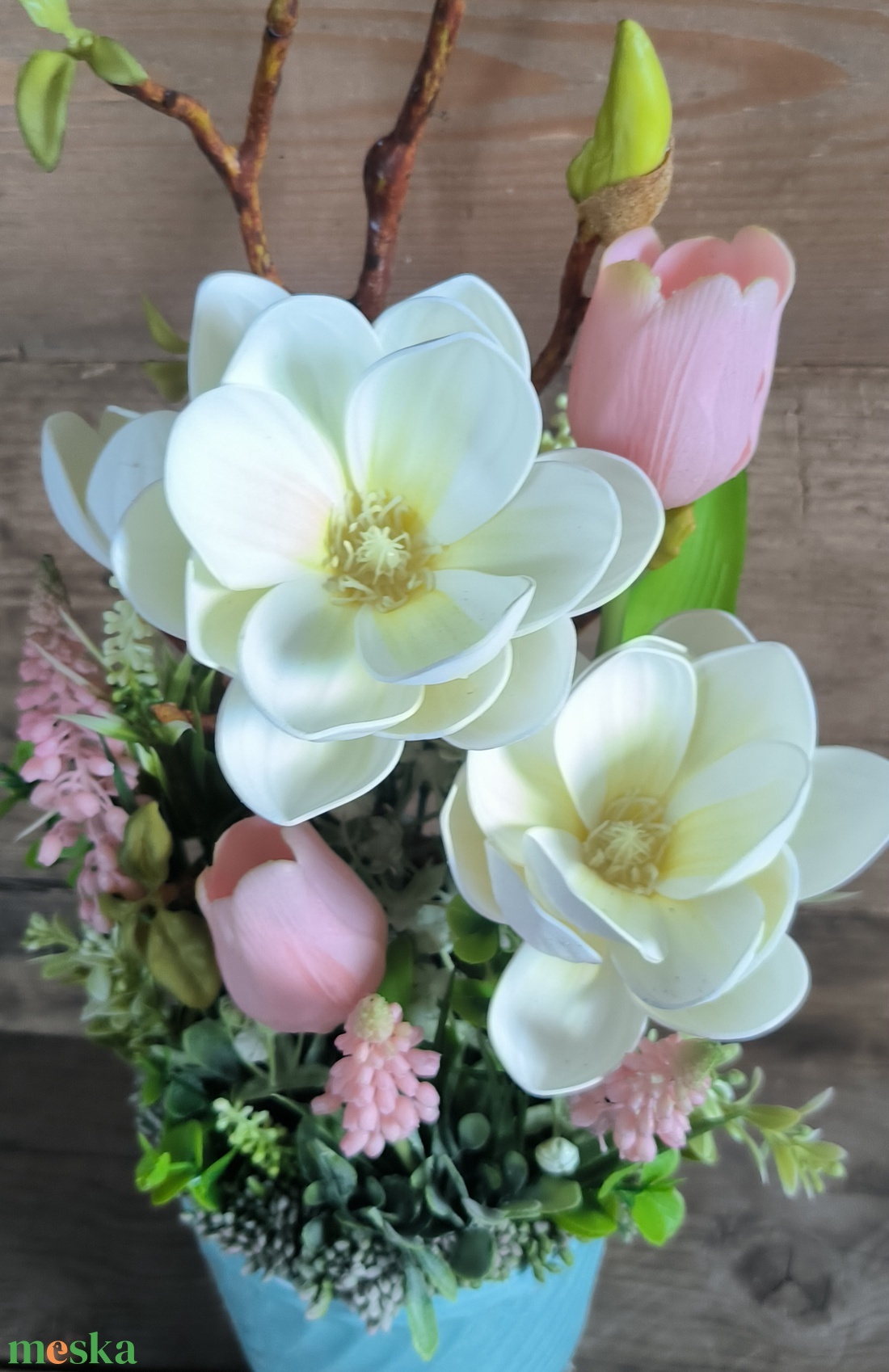 Krém magnólia gyöngyház kaspóban - otthon & életmód - dekoráció - asztal és polc dekoráció - asztaldísz - Meska.hu