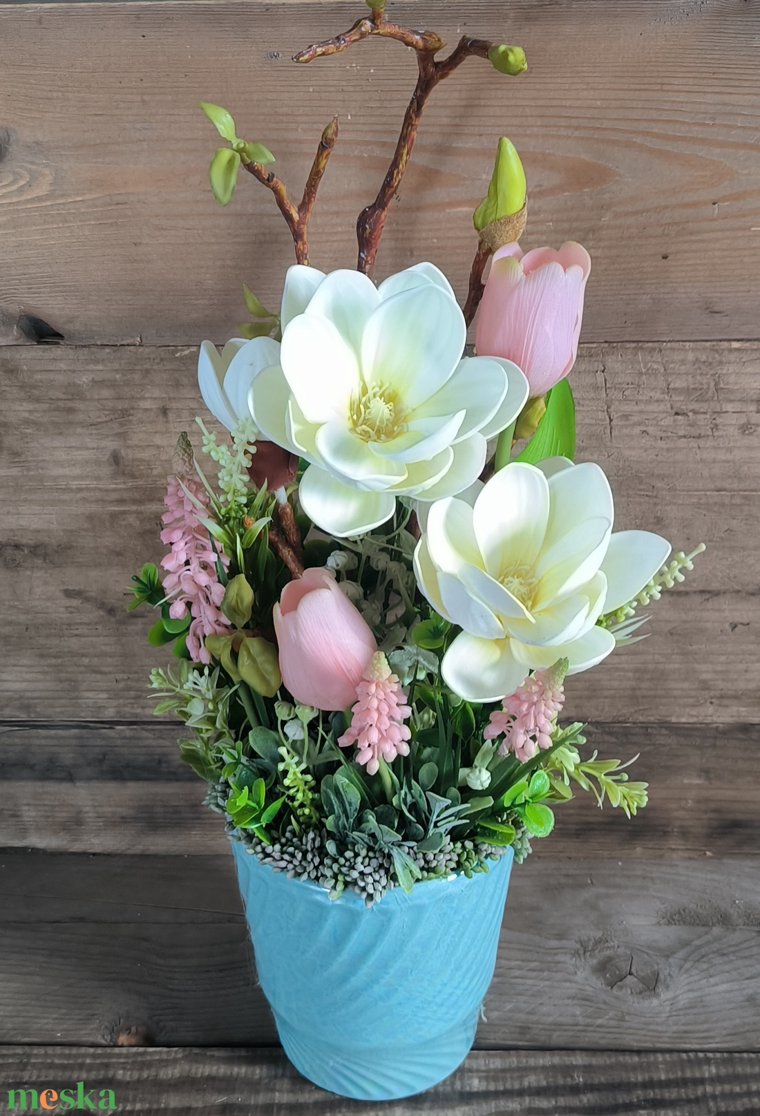 Krém magnólia gyöngyház kaspóban - otthon & életmód - dekoráció - asztal és polc dekoráció - asztaldísz - Meska.hu