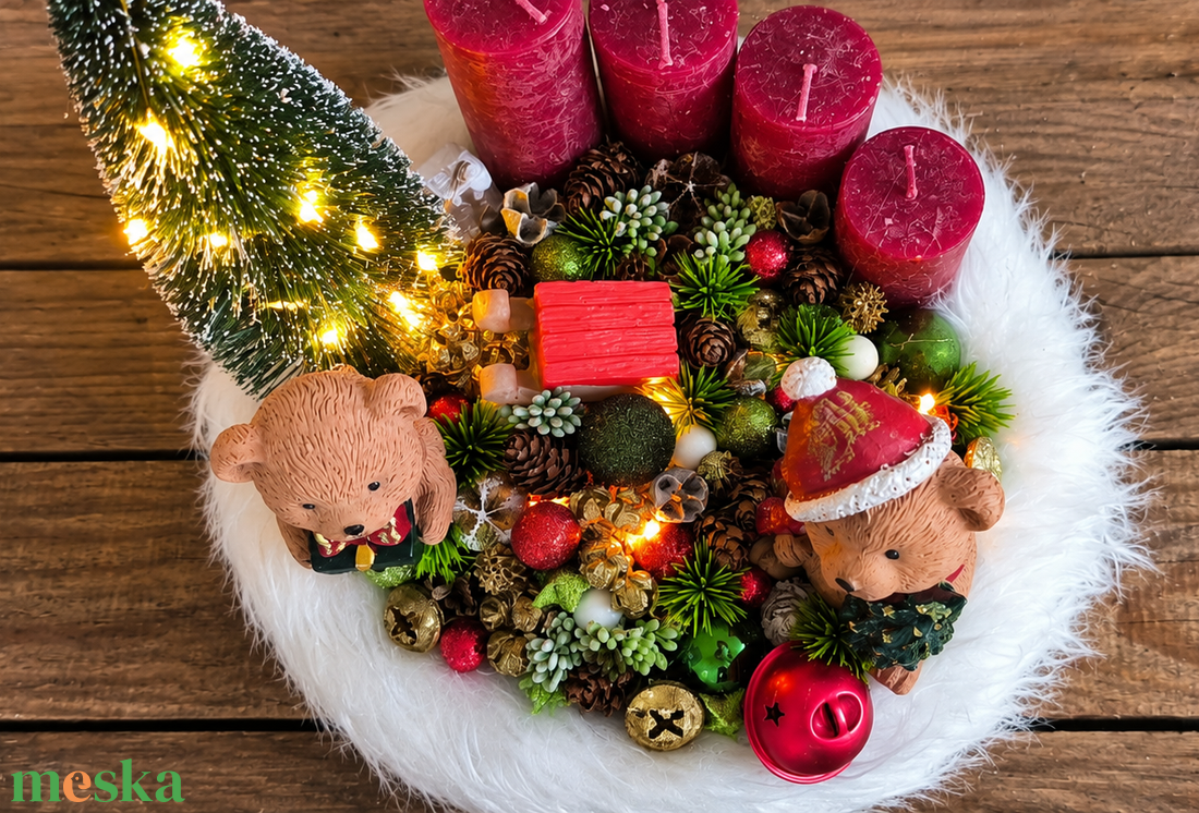 Macis adventi koszorú, világítással � 30 cm - karácsony - adventi díszek - adventi gyertyadíszek és koszorúdíszek - Meska.hu